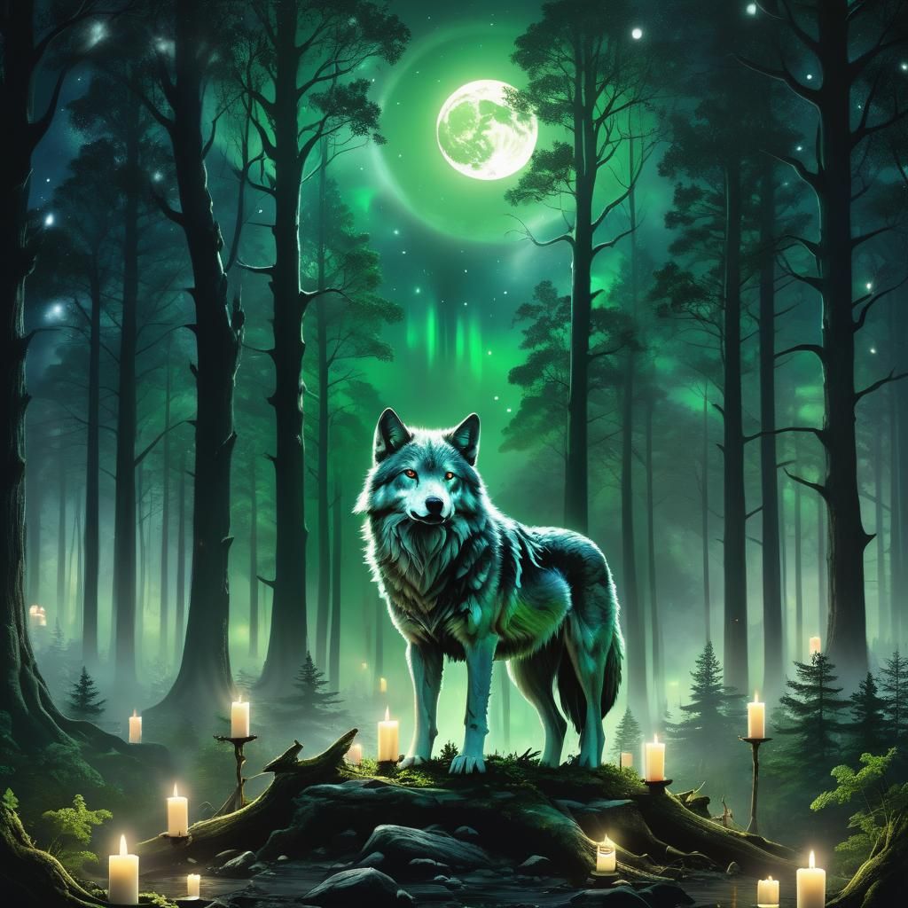 Mystical Wolf Summons Spirits Under Full Moon