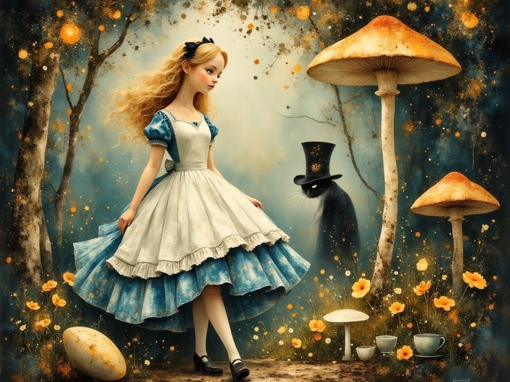 Whimsical Storybook Portrait of Alice in Wonderland