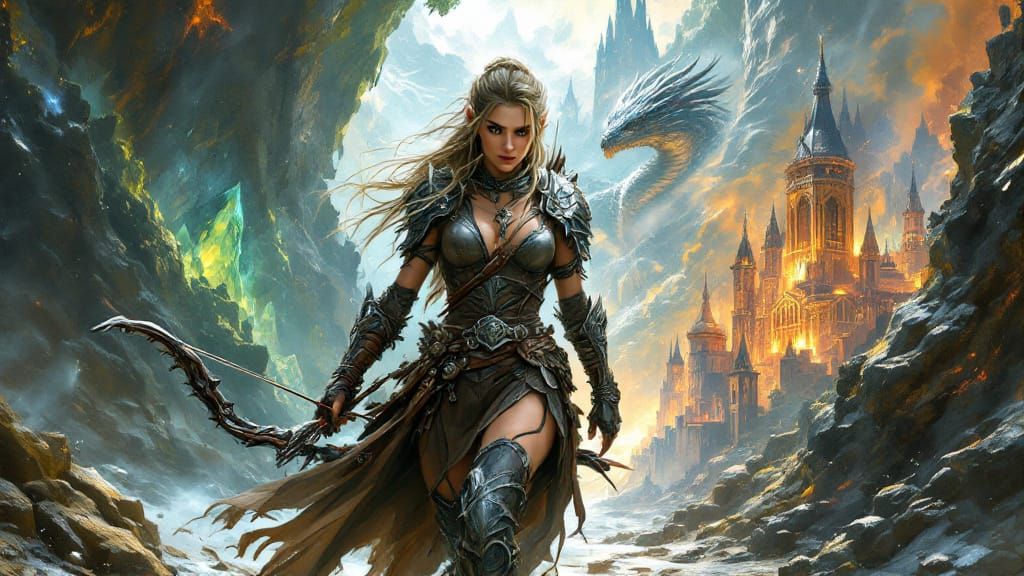 Elven Warrior and Dragon Companion in Shifting Realms