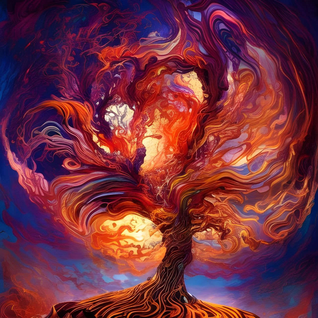 Fiery Swirling Tree Photoillustration