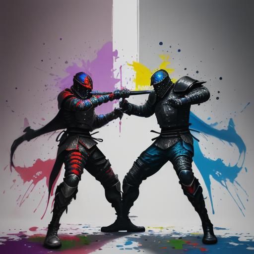 Armored Men Sword Fight in Graffiti Art Style