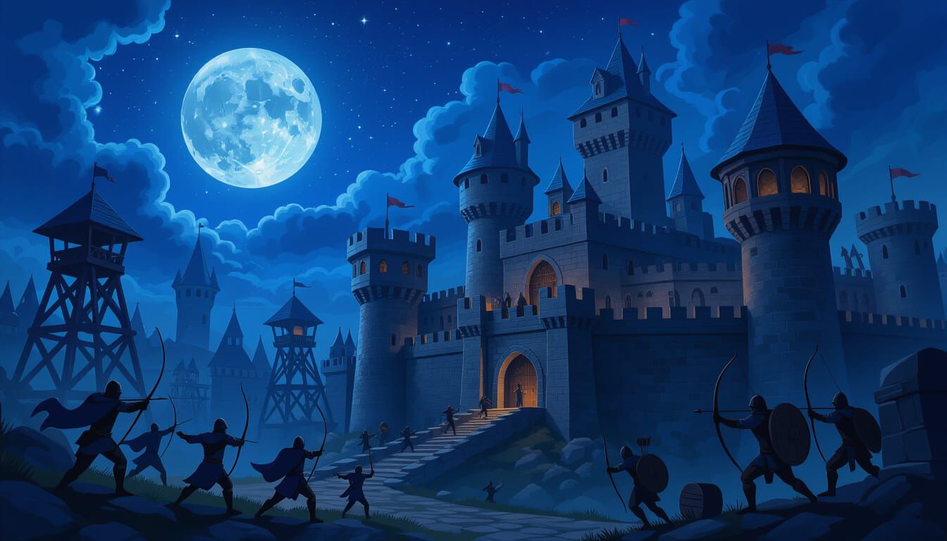 Medieval Castle Siege Under Ethereal Evening Sky