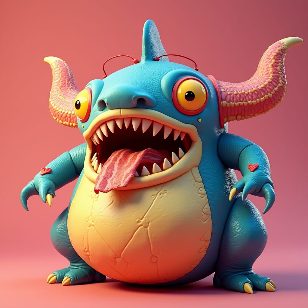 Anime-Inspired Obese Monster with Laser Eyes