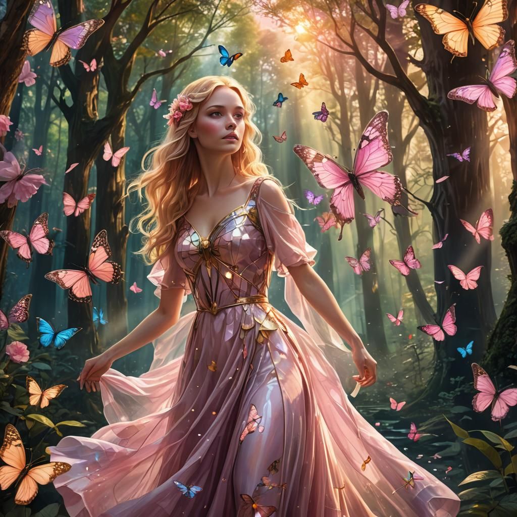 Girl in Rose Quartz Dress, Watercolor Art