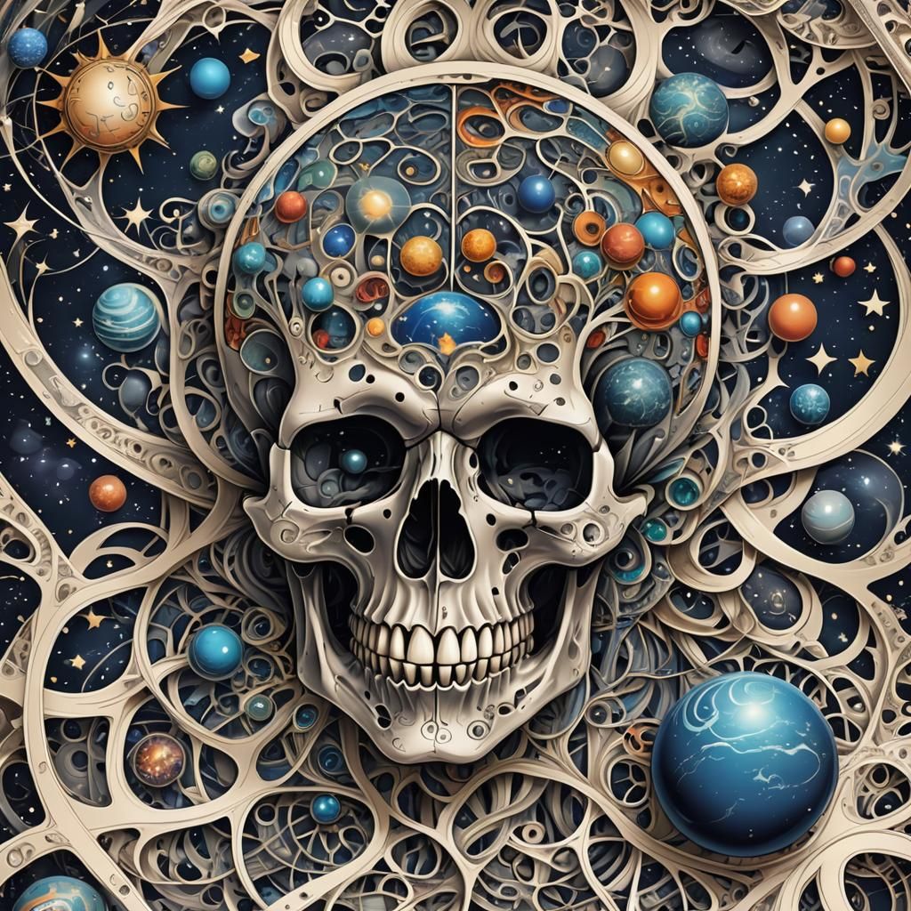 Skull Brain Interior with Stars and Planets