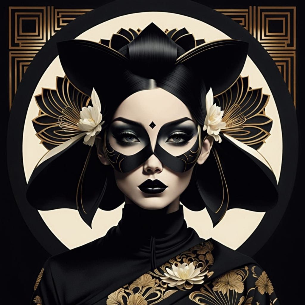 Retro Futuristic Black Lotus Art in Pop Deco Style