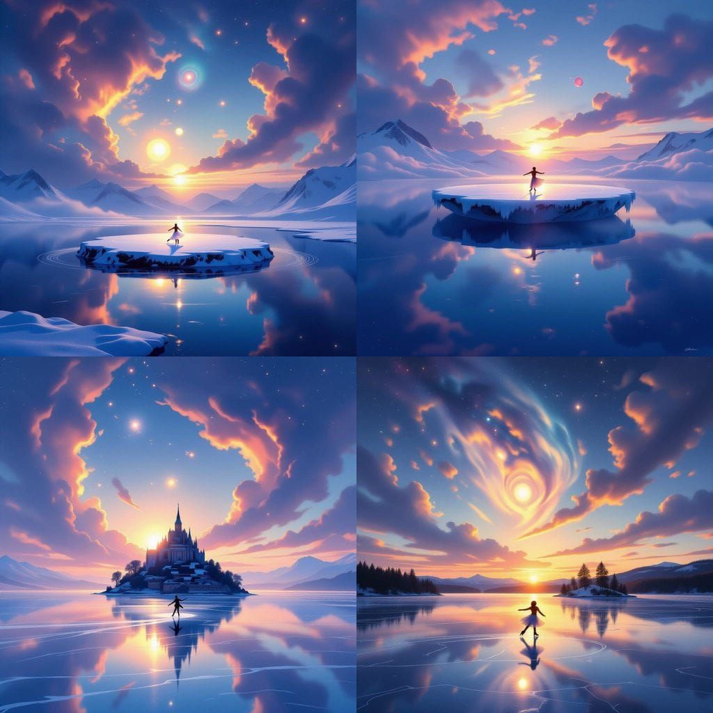 Floating Island with Icy Lake and Celestial Skater