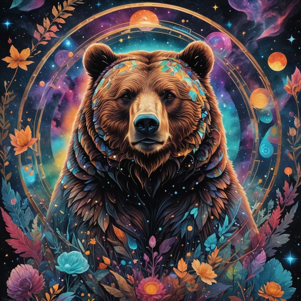Holographic Grizzly Bear in Astral Cosmic Style