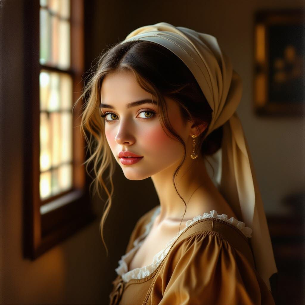 Introspective Portrait of a Woman in Vermeer Style