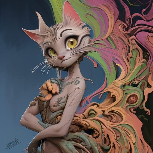 Ceremonial Siamese Cat in Vivid Landscape Oil Painting