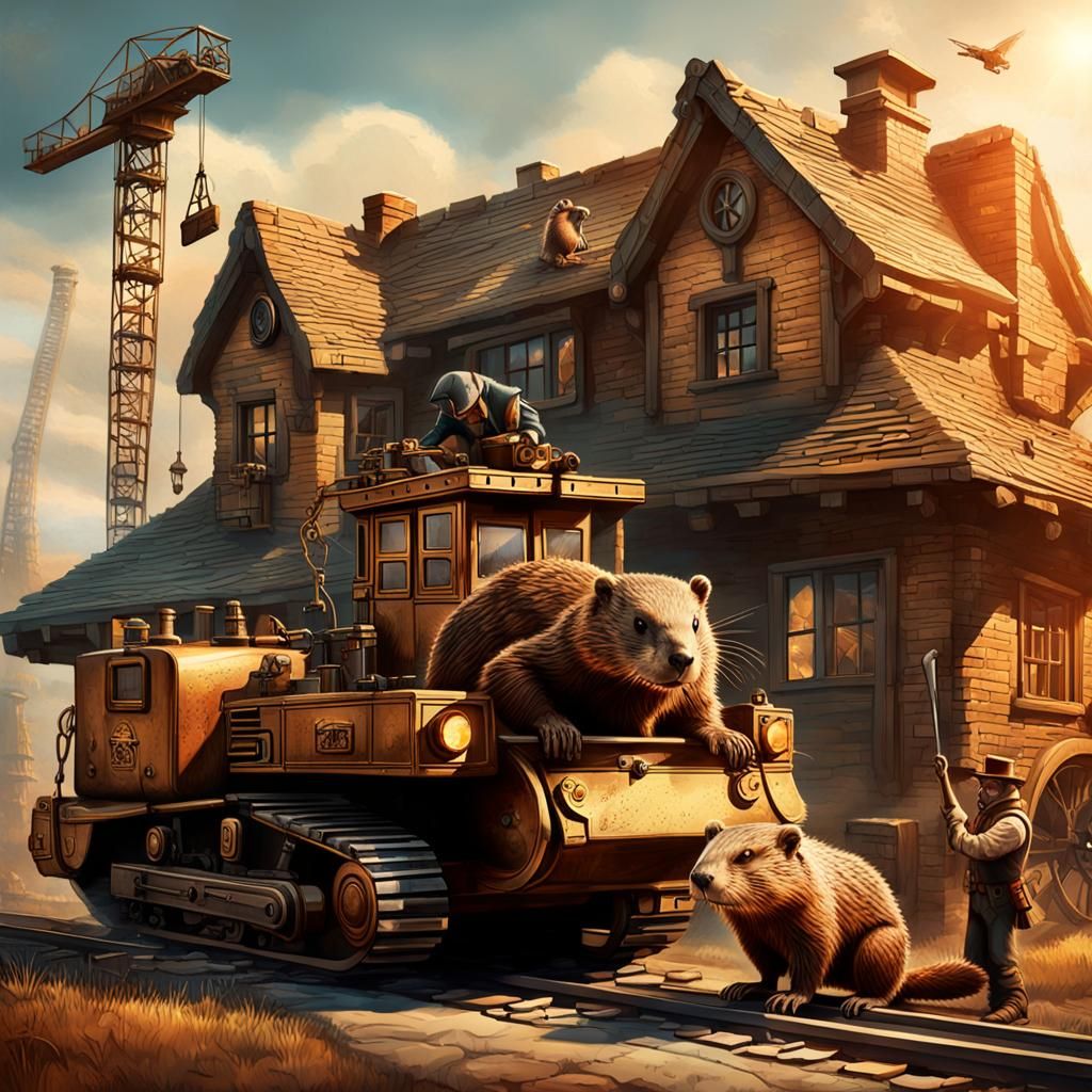 Beavers Build Highway House in Steampunk Dreamscape