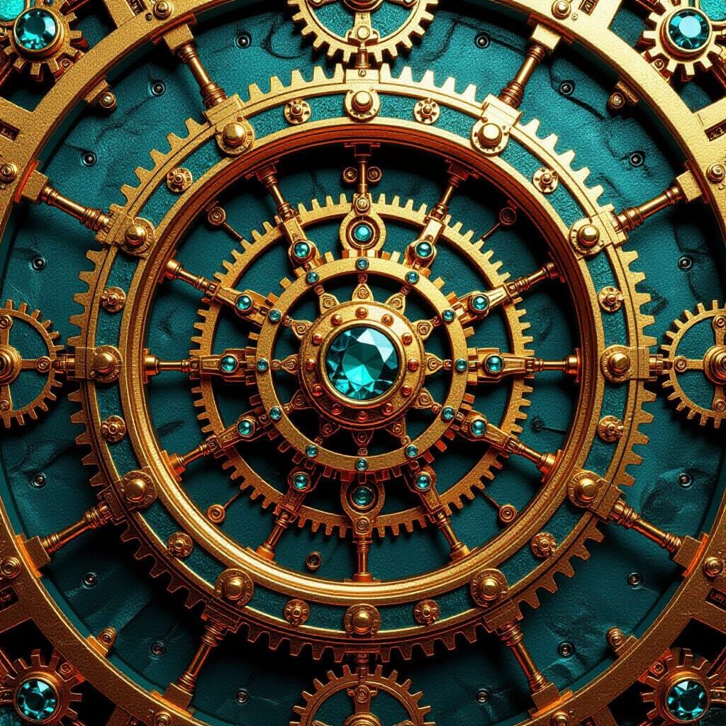 Steampunk Gear System with Jewels and Gold Accents