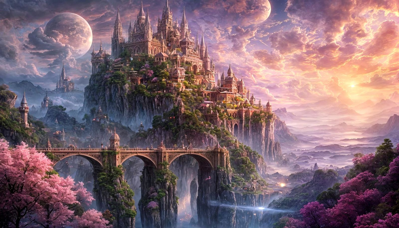 Celestial Islands City in Twilight Sky