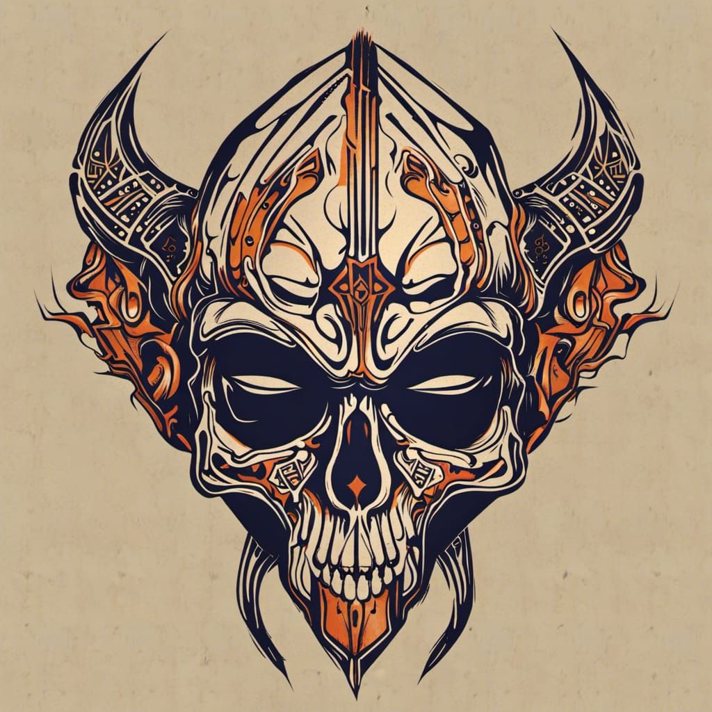 Klingon Skull Icon in Abstract Tattoo Style
