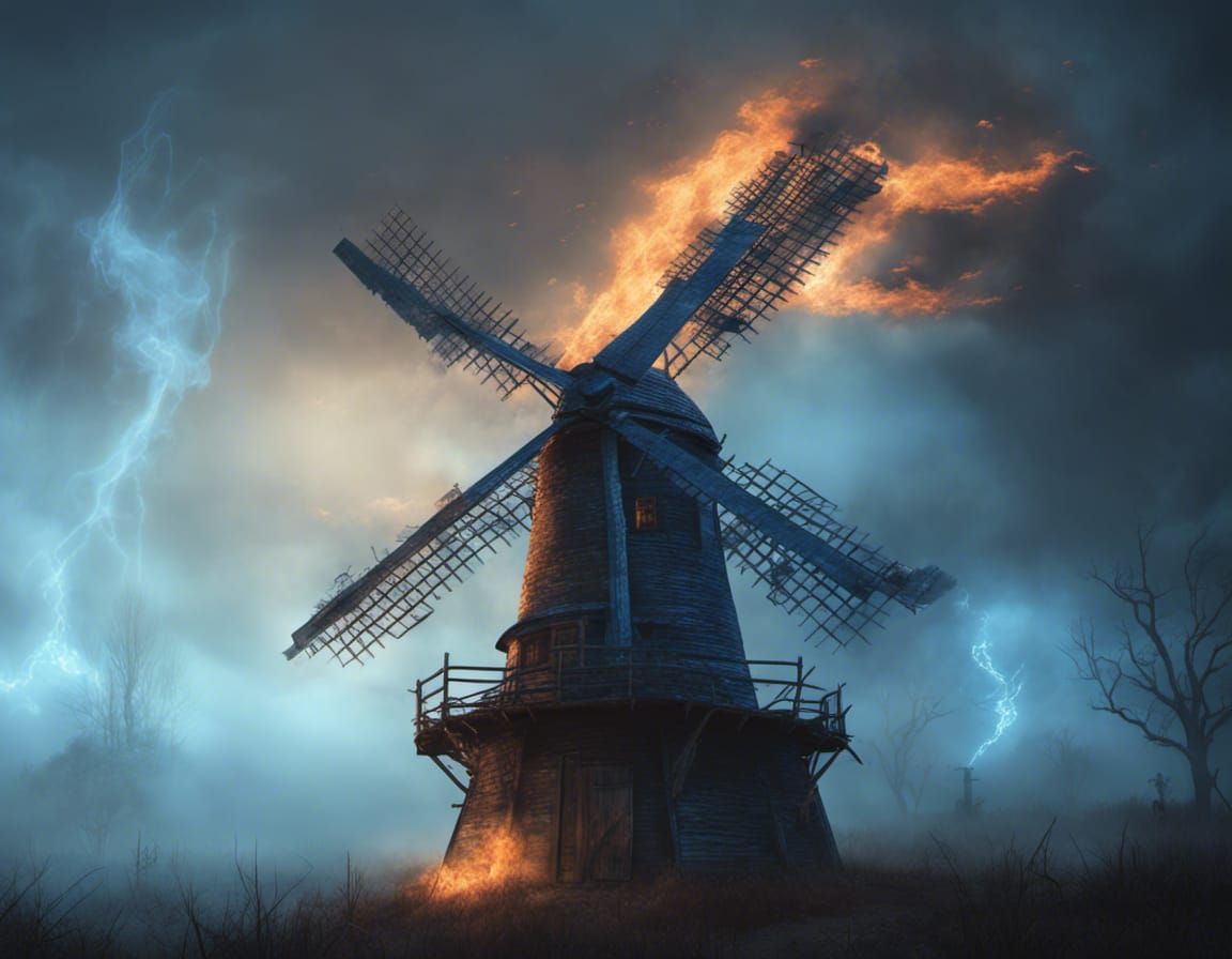 Sinister Haunted Windmill with Blue Fire