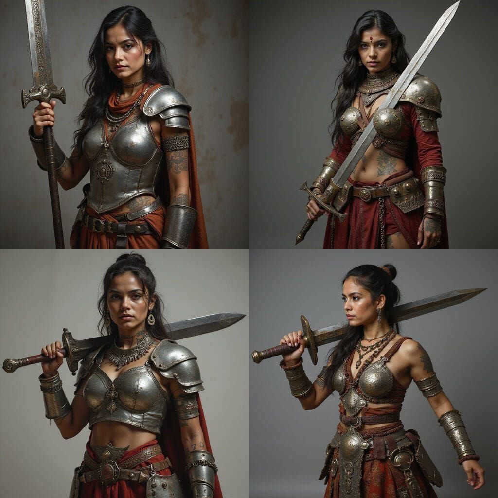 Surreal South Asian Female Warrior with Tribal Tattoos and M...