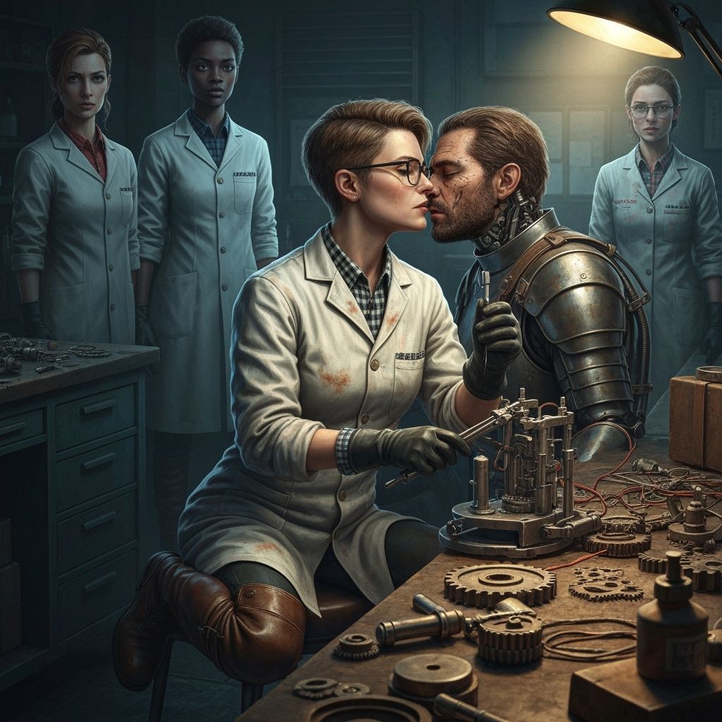 Grizzled Dentist & Cyborg Kiss in Film Noir Style