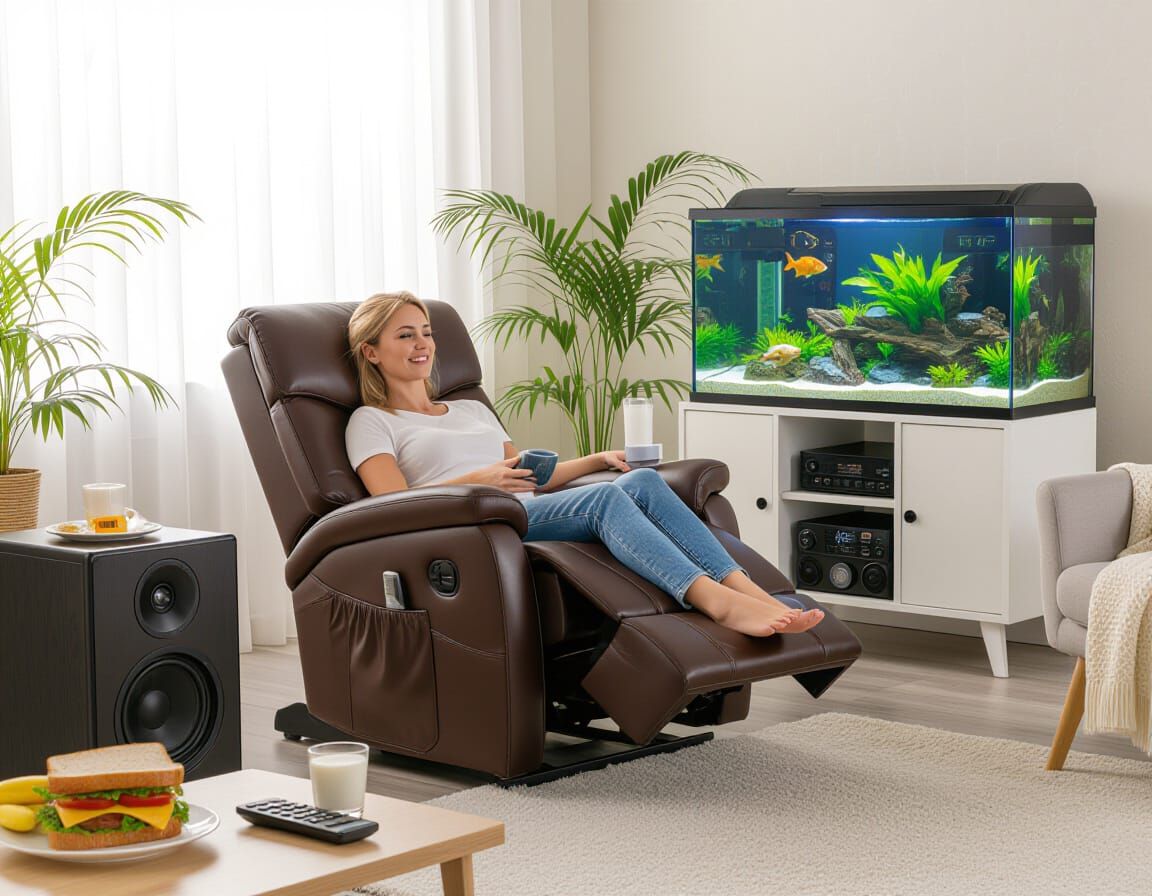 Relaxing in a Massage Recliner with Tropical Aquarium