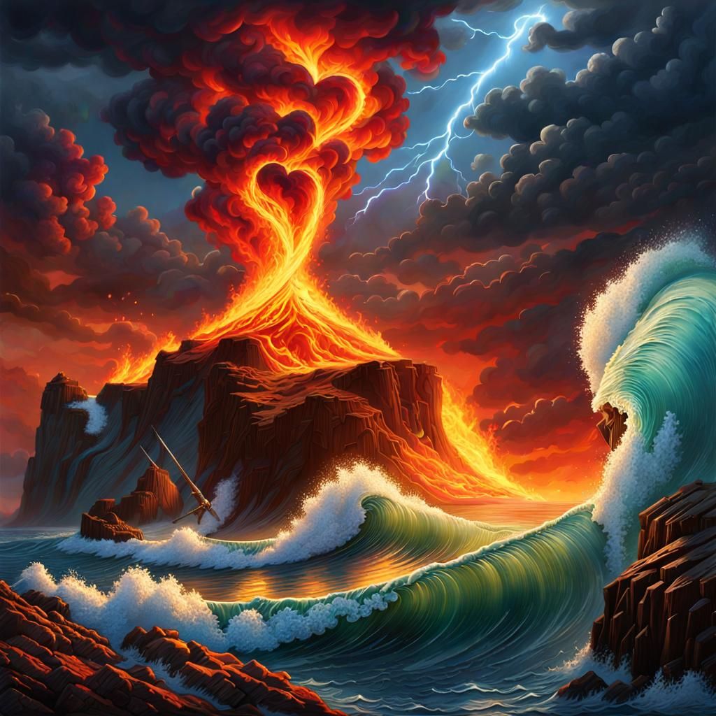 Poseidon and Venus Fight Firestorm in Chalk Art