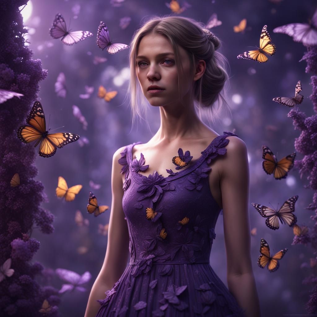 Girl Surrounded by Matching Butterflies: Fantasy Concept Art