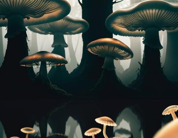 Surreal Jellyfish and Toadstool Landscape in Digital Matte S...