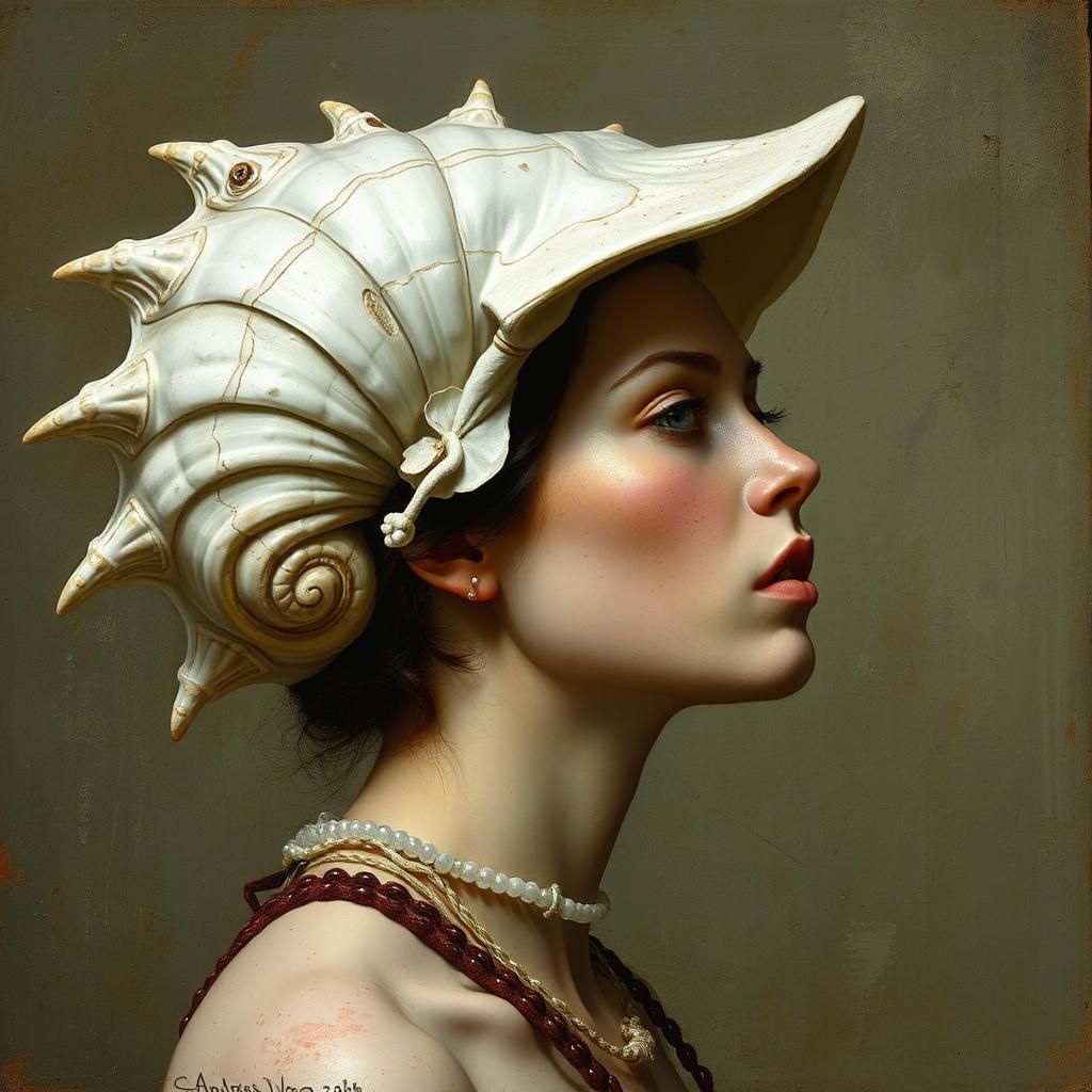 Woman with Shell: Anatomical Fantasy Portrait