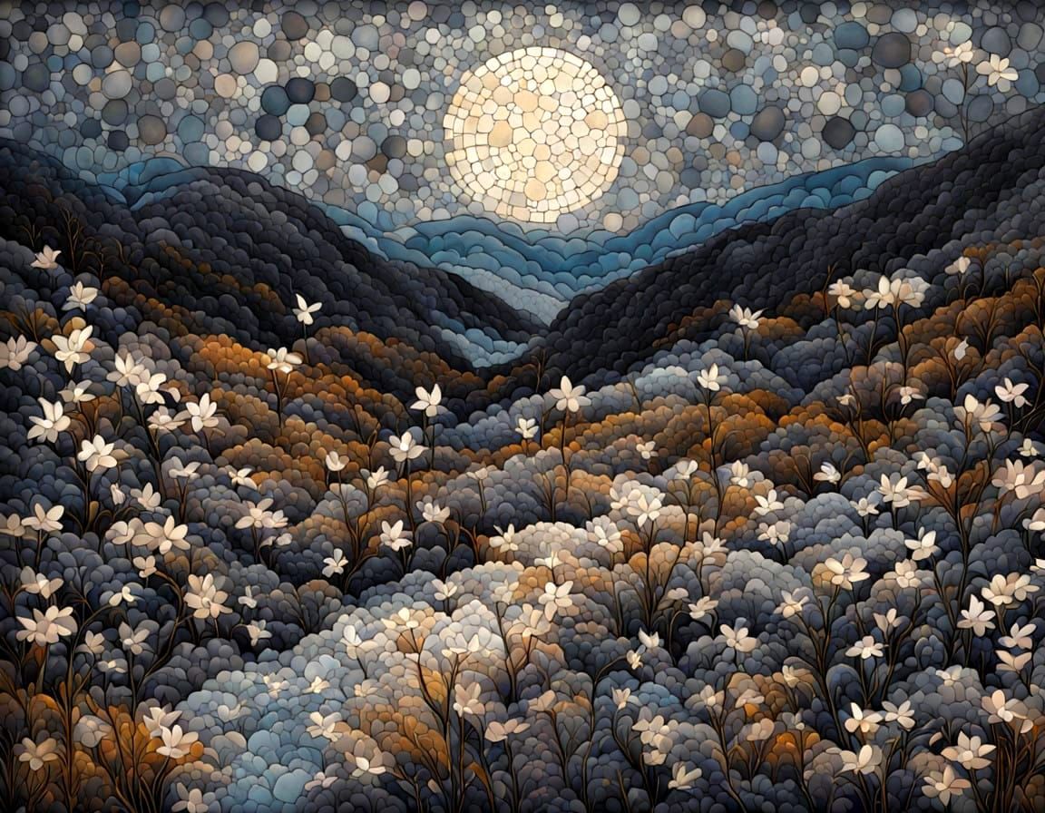 Nitram Charcoal Artistry encaustic mosaic blooming large Valley moonlight dynamic