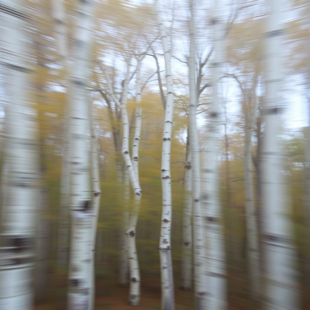 Blurred Birch Tree Silhouettes in Motion