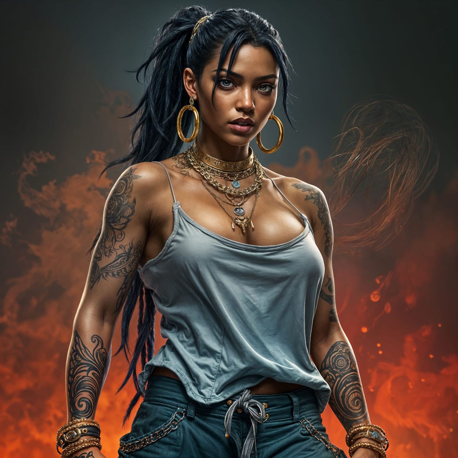 Cyberpunk Fantasy Rapper Goddess in Deep Color