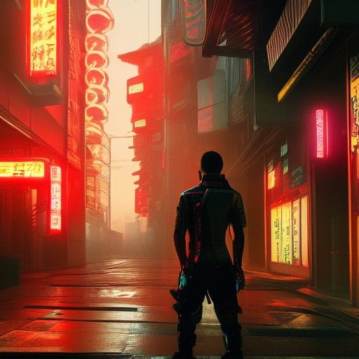 Cyberpunk Samurai Warrior in Dystopian Sci-Fi