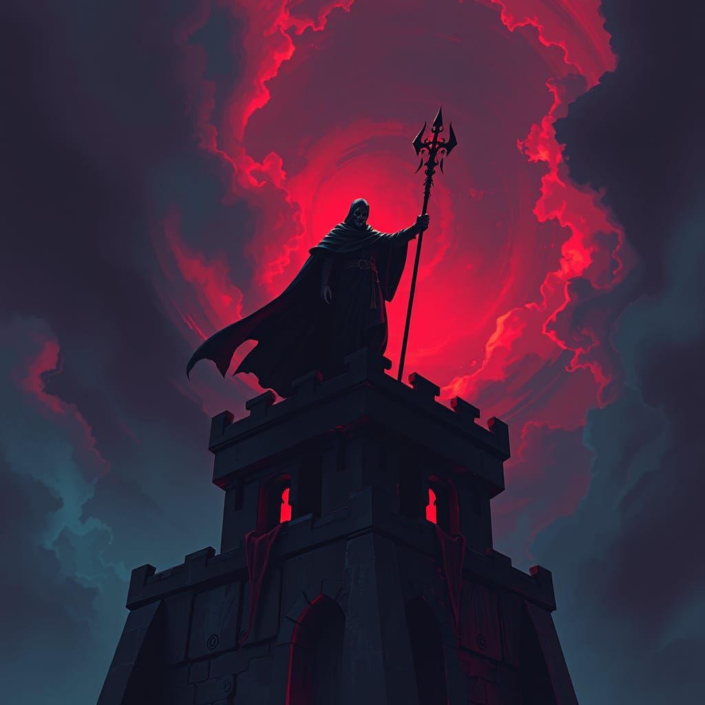 Sinister Warlock in Dark Fantasy Tower