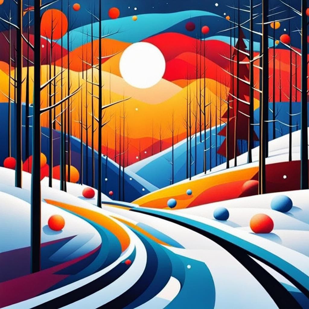 Geometric Abstract Snowstorm Landscape Painting