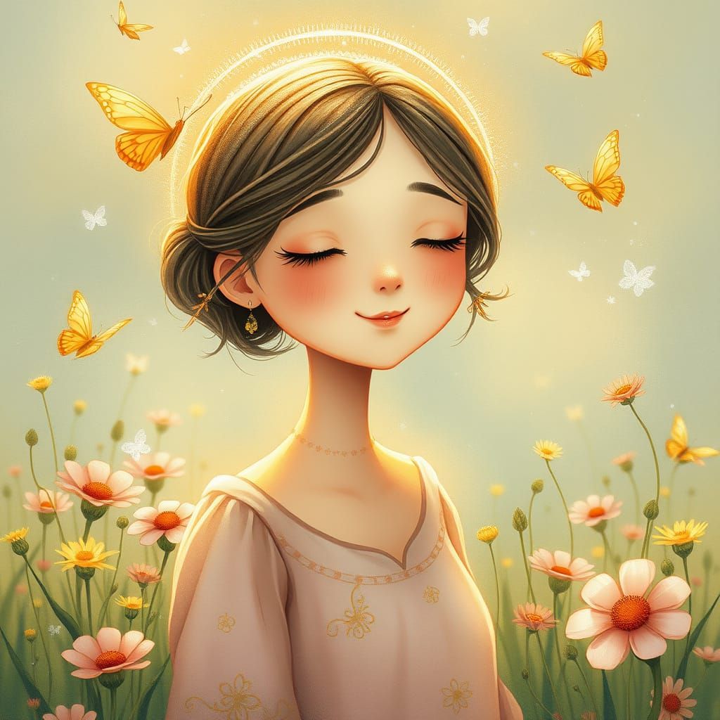 Whimsical Dream Girl in a Floral Wonderland