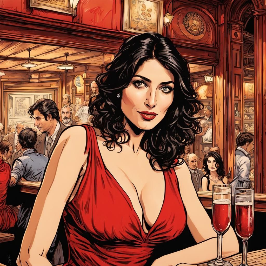 Tavern Flirt in Dark Fantasy Comic Style