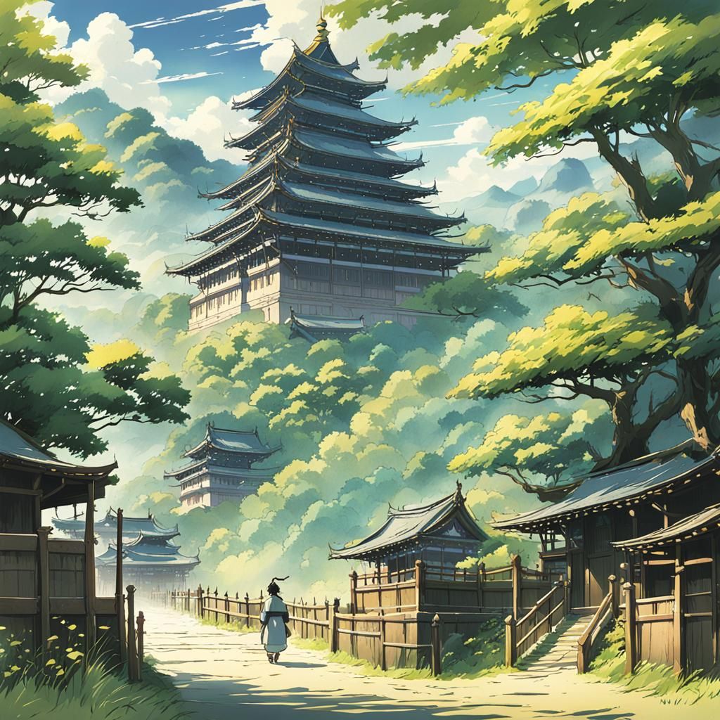 Samurai in Studio Ghibli Anime Style