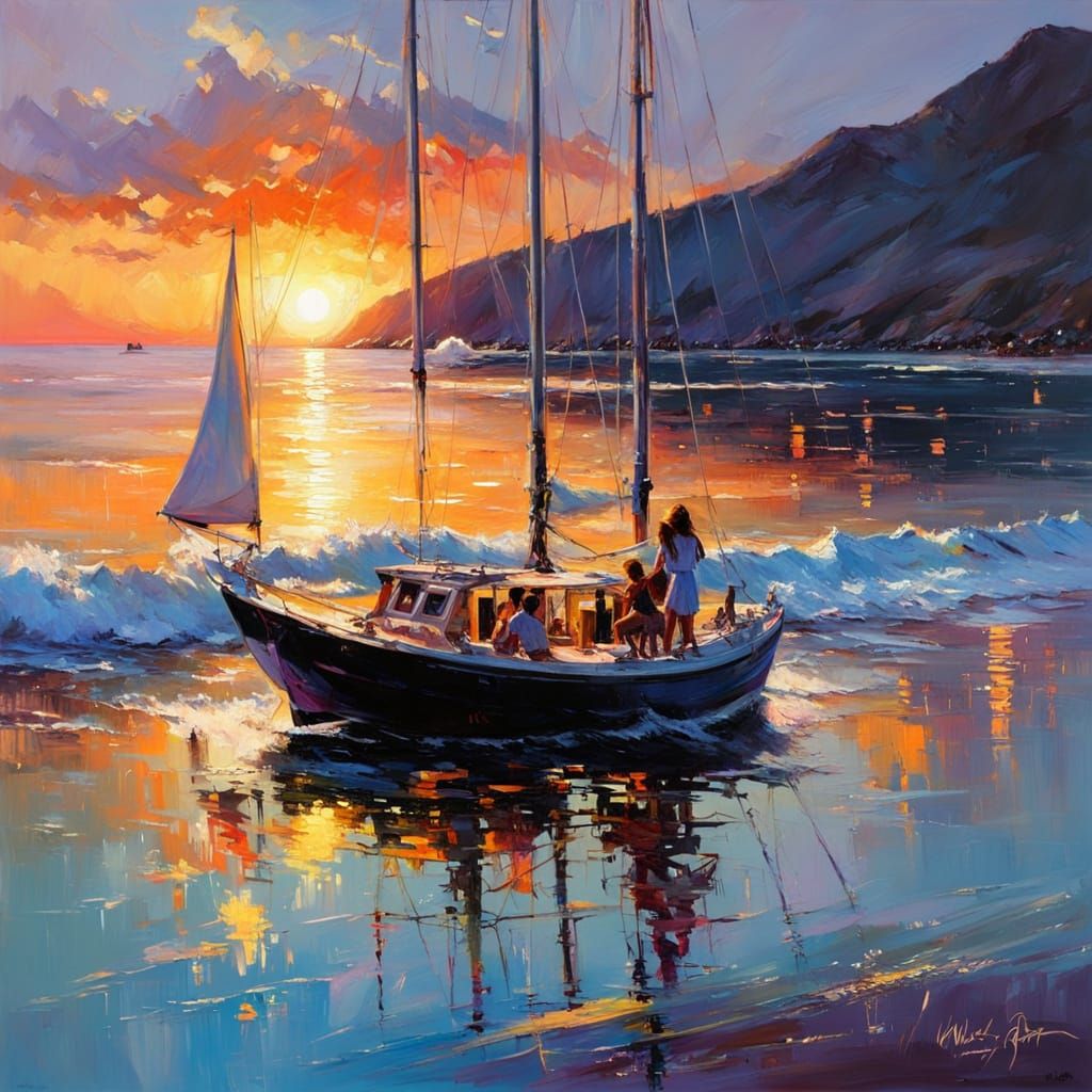 Ethereal Sunset Sailing in a Fantasy Realm