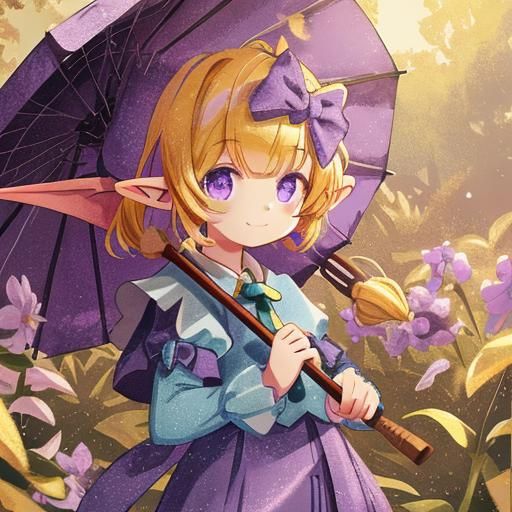 Cute Elf Girl with Umbrella in Pastel Colors