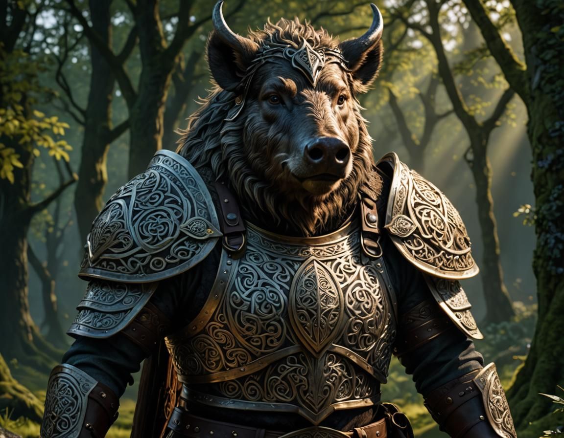 Celtic Mythology: Armored Boar in Hyperrealism
