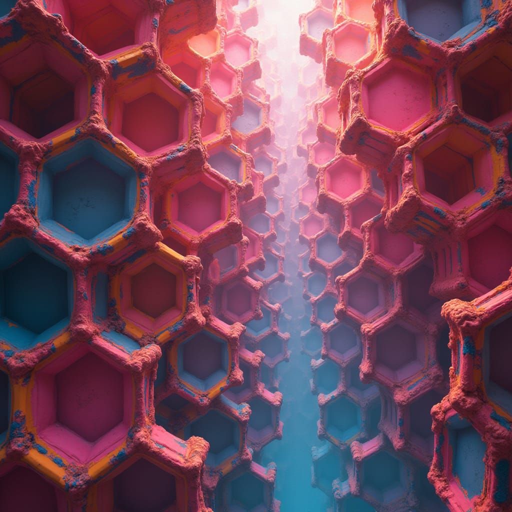 Vibrant Hexagons in Futuristic Digital Art