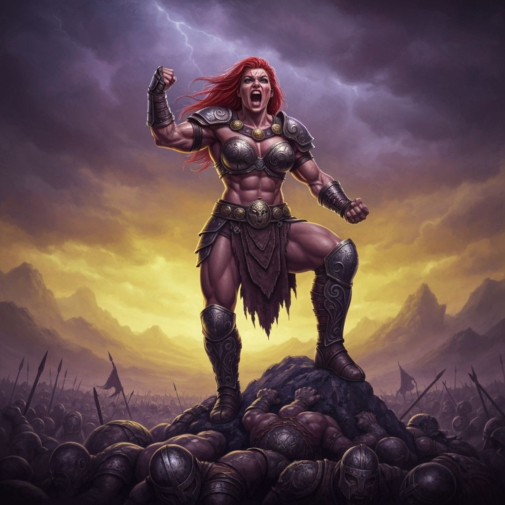 Victorious Valkyrie Wrestler in Dark Fantasy Style