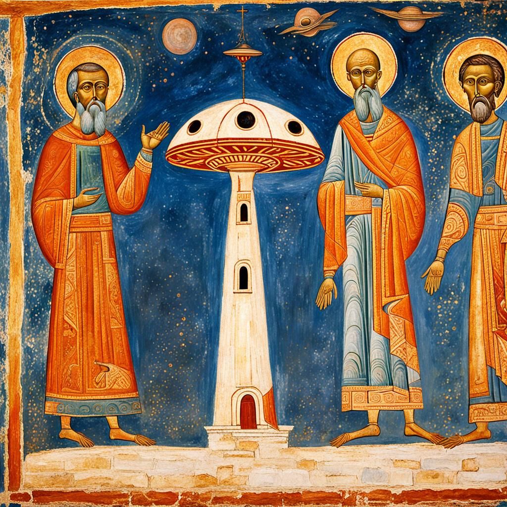 Byzantine Dignitaries' First Alien Encounter: Fresco Art