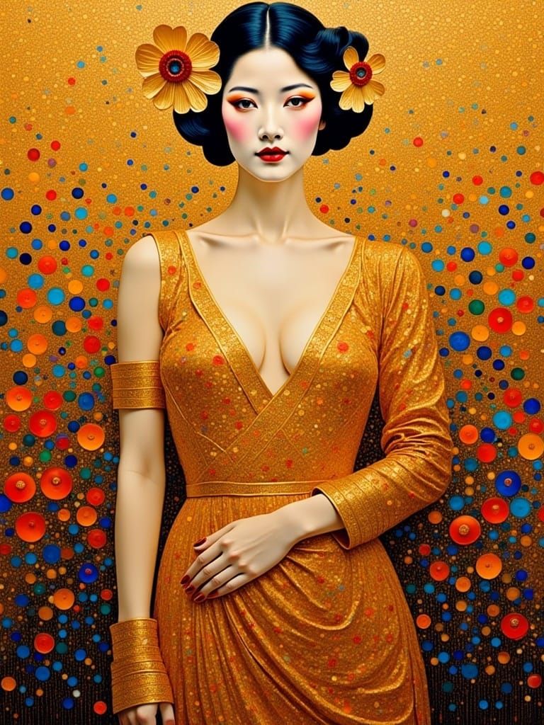 Golden Woman Portrait in Impressionistic Style