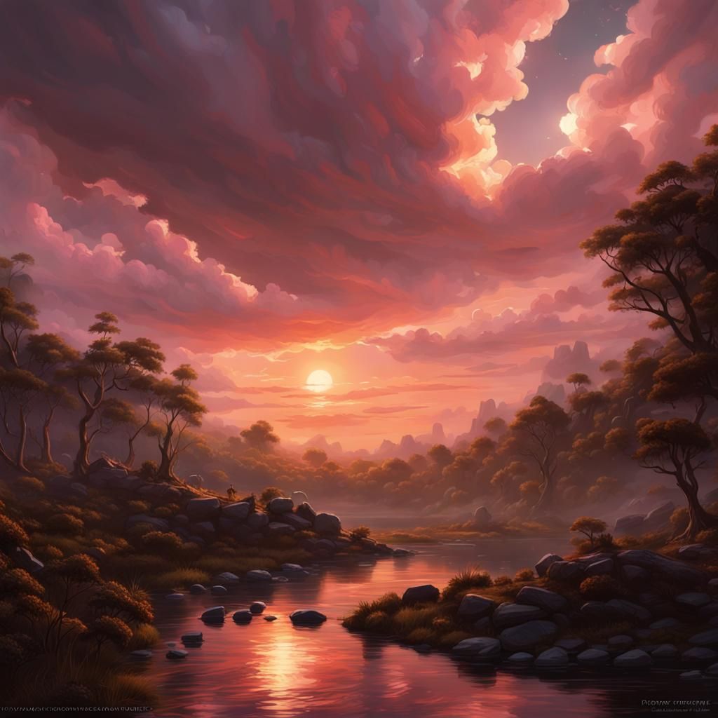 Sunrise Fantasy Landscape in Hyperdetailed 8K