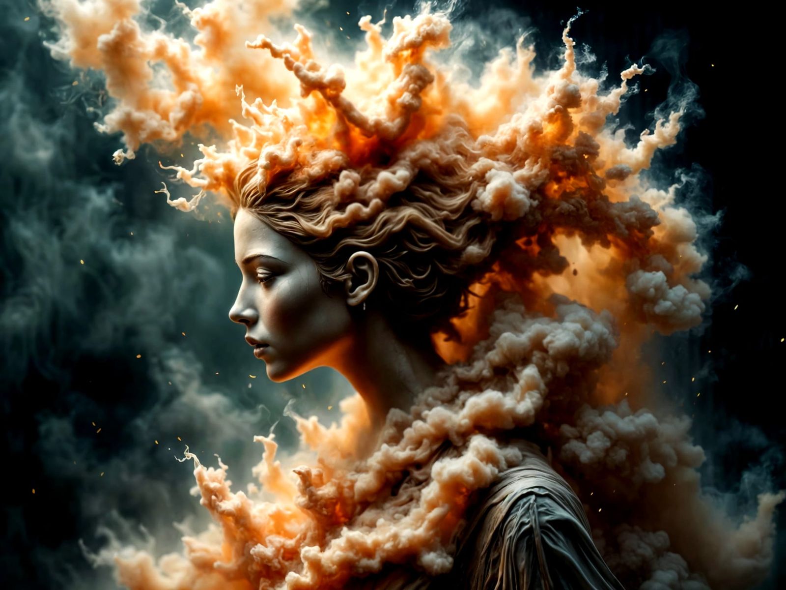 Ethereal Smoke Statue in Cinematic Realism