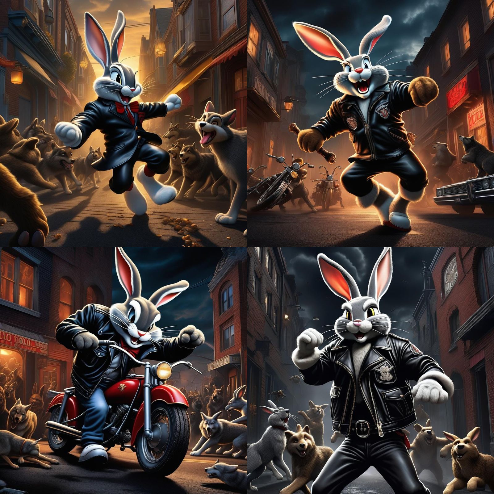 Bugs Bunny Hells Angel Fight in Studio Ghibli Style