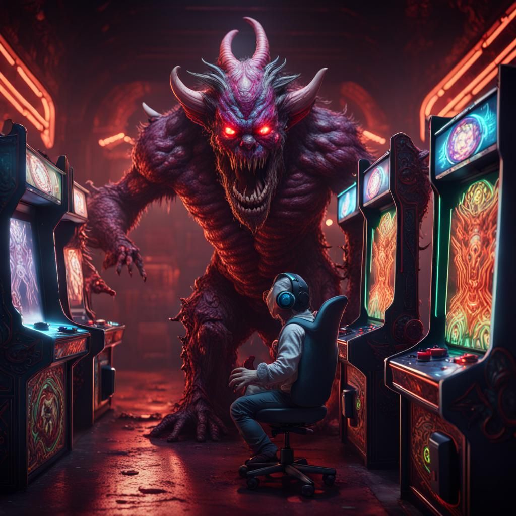 Demonic Arcade Monster in Detailed Matte Painting