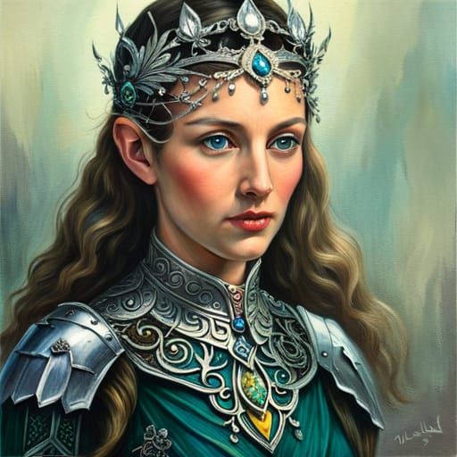 Elvish Princess With Crystal Crown, Oil Painting