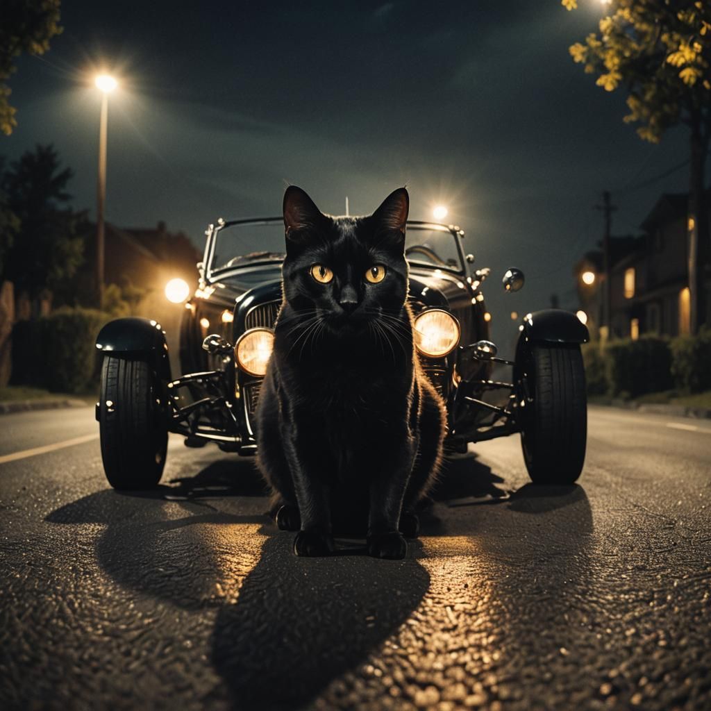 Black Cat in Roadster: Film Noir Style