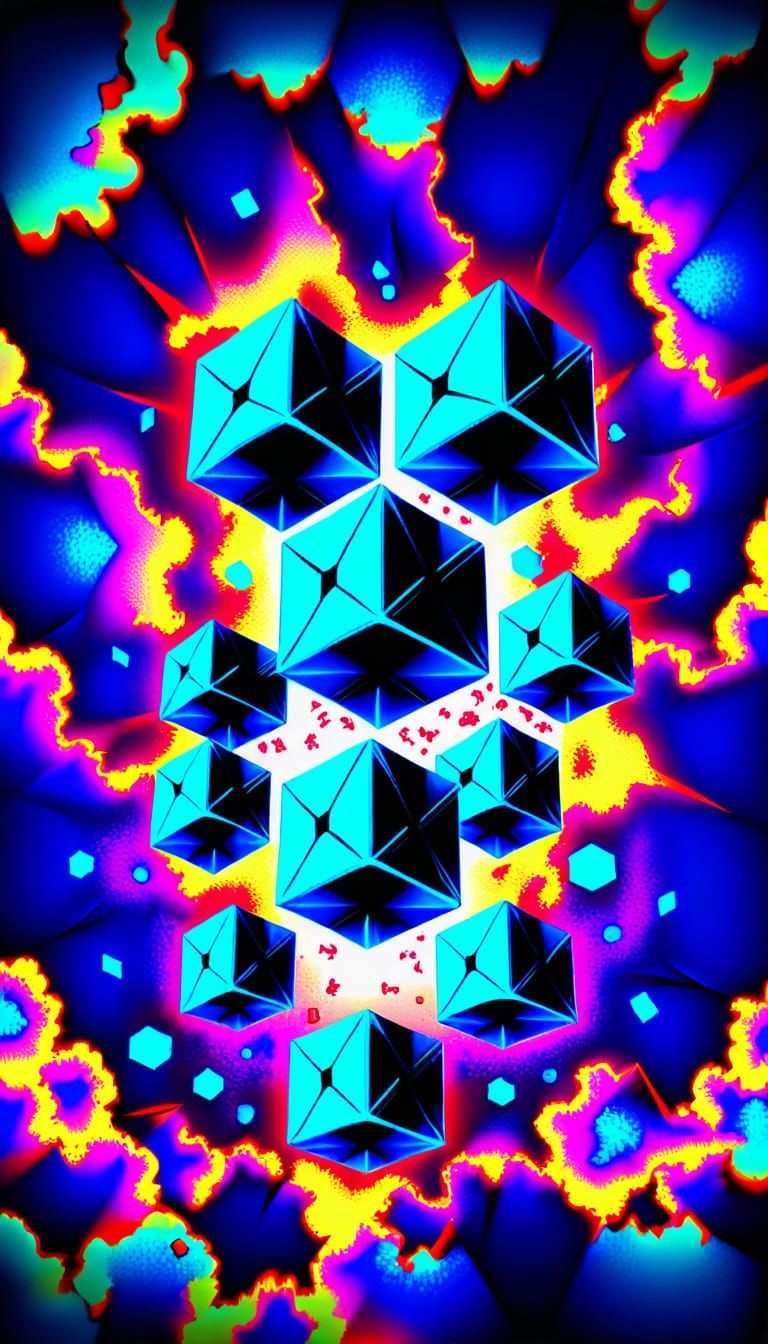 Vibrant Geometric Explosion in Neon Futurism