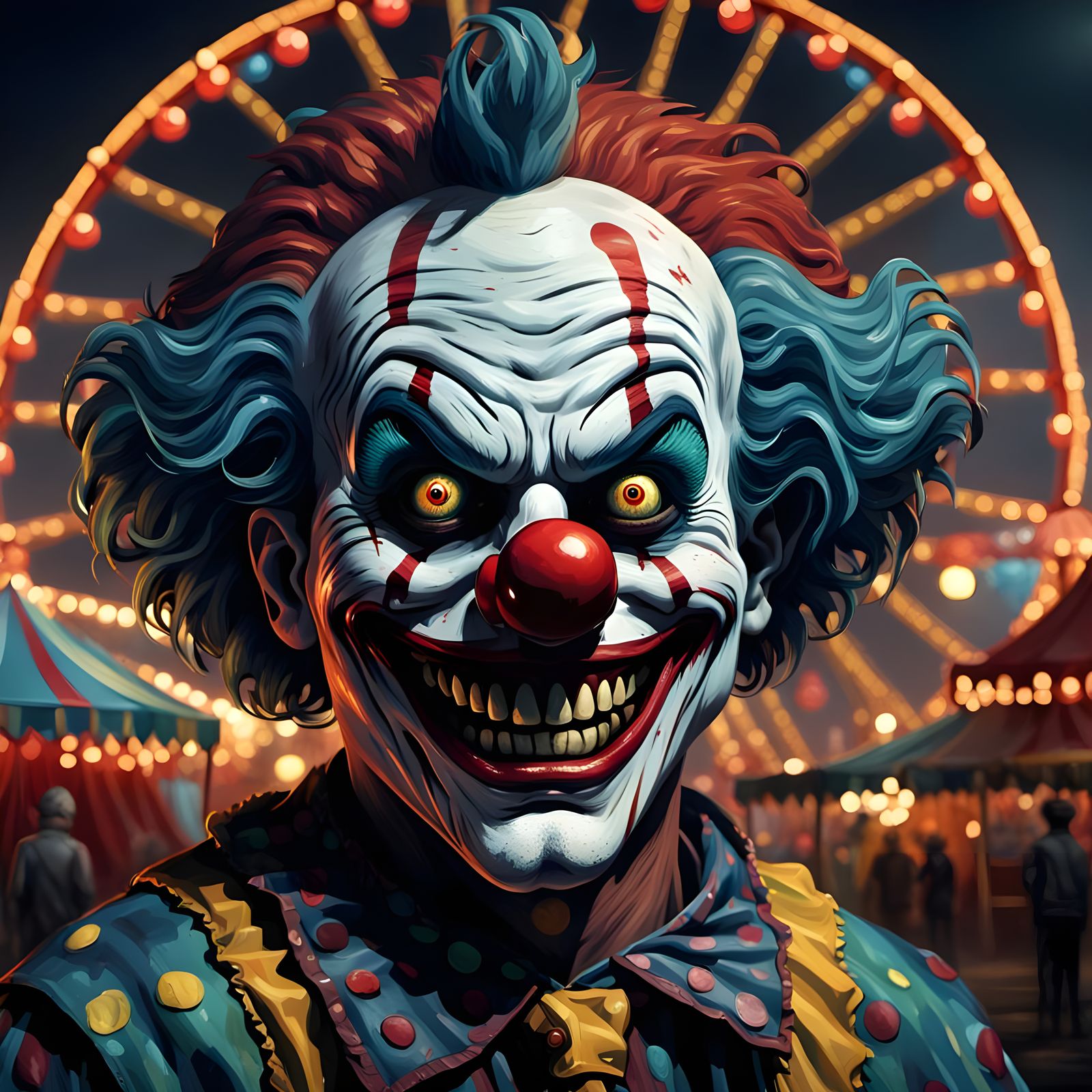 Ominous Carnival with Sinister Clown in Dark Fantasy Art